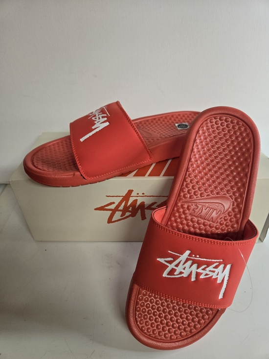 Nike Shoes - Nike Benassi / Stussy Habanero Red and White Slide Sandals